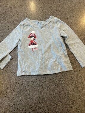 GAP Girls' Light Gray Long-Sleeve Top with Red Doll Graphic